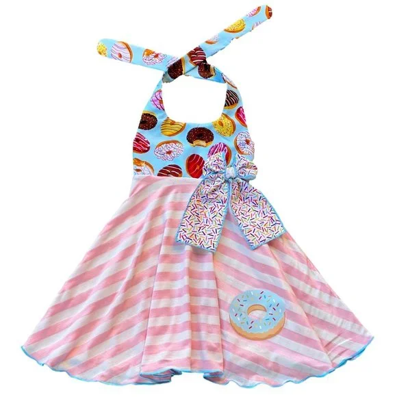 blue dress for baby girl Five Is So Sweet Donut 5th Birthday Tutu Outfit-Little Cuddle Boutique Complete Outfit-Short Sleeve / 2T main image 0